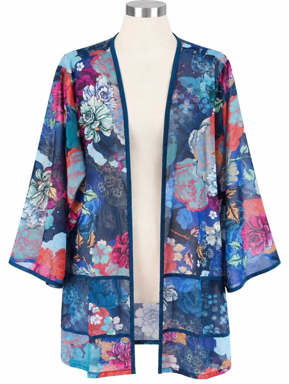 Soft Surroundings Sheer Floral Kimono Cardigan 2X Open Front Boho Topper Teal